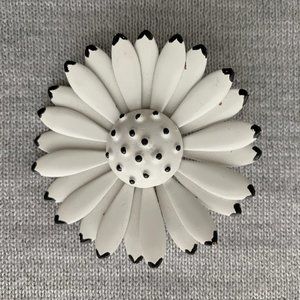 Vintage Enamel MCM Mid Century Modern Flower Brooch Metal Floral Pin 50s 60s